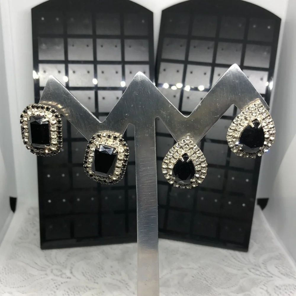 BUNDLE lot 2 vintage rhinestone formal glam statement earrings.